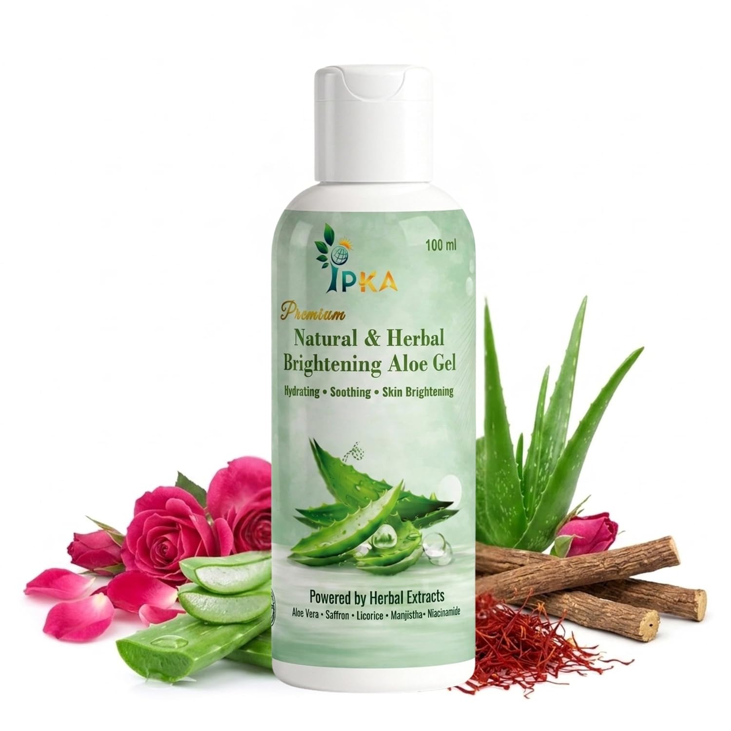 Premium Natural & Herbal Brightening Aloe Gel - 100 ml with Aloe Vera, Saffron, Licorice, Manjistha & Niacinamide for Hydrating, Soothing, Skin Brightening & Daily Face Care